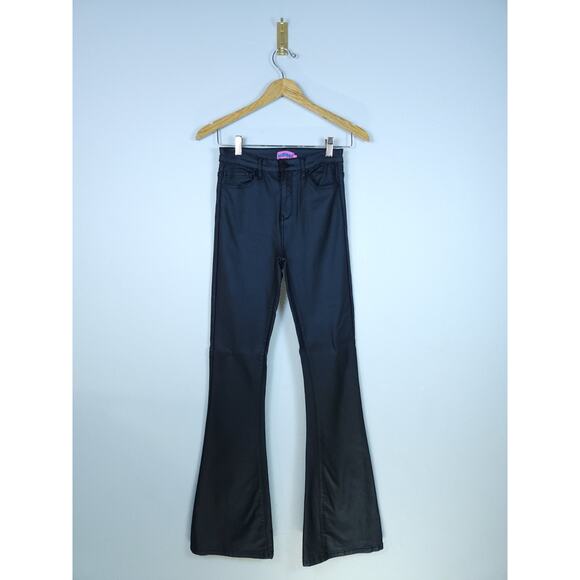 Edikted Medium High-rise Black Coated Faux Leather Flare And Stretchy Pants - Picture 2 of 12